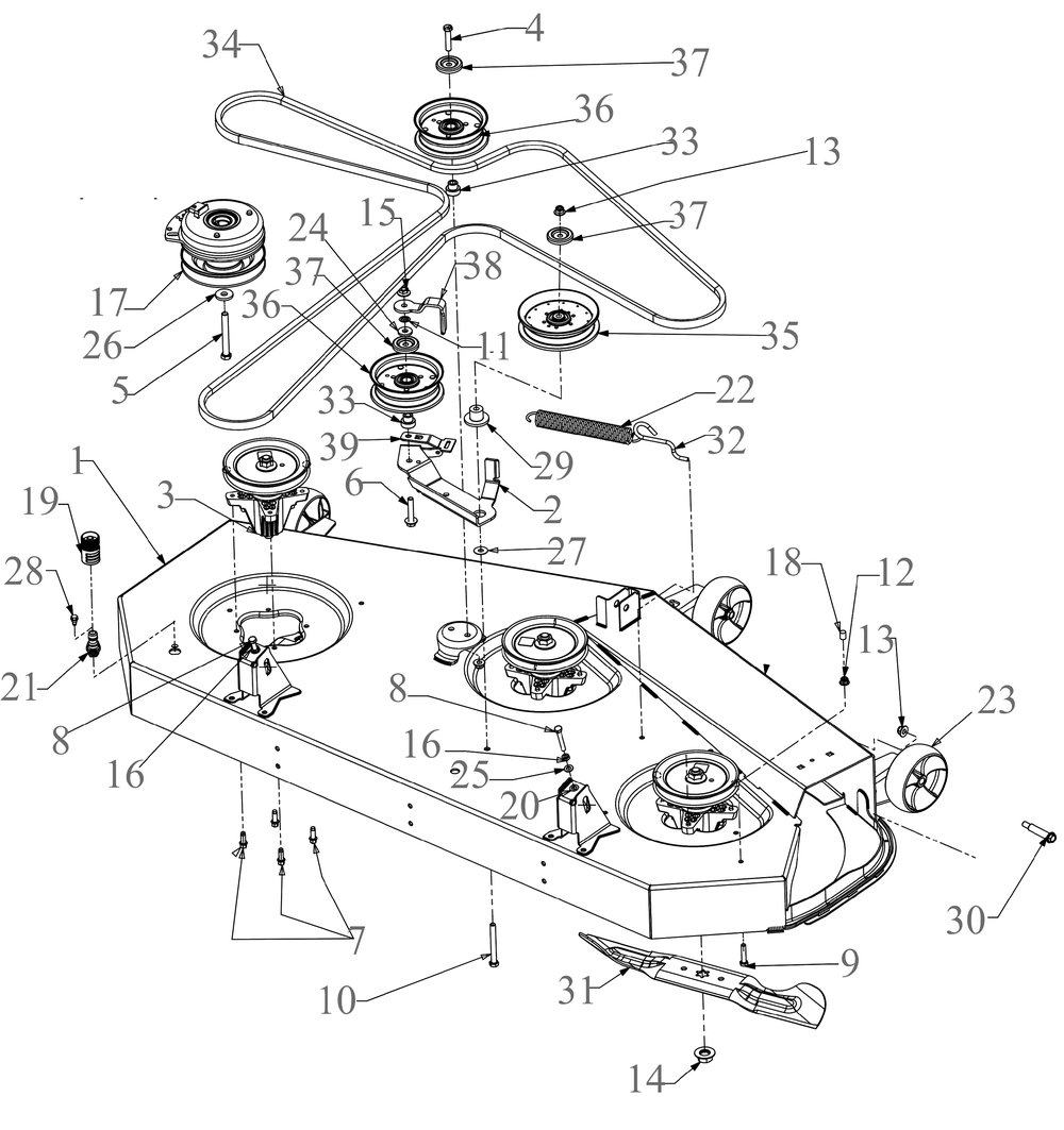 Deck 2 Diagram and Parts List for ZT2-60KW (17RIEAC5010)(2020) Cub Cadet Lawn Tractor